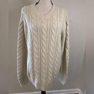 Gymboree cream chunky cable knit V neck sweater SZ large